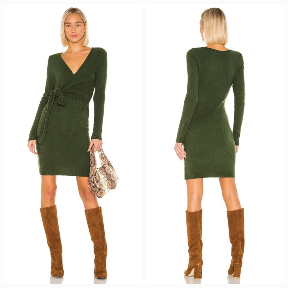 LPA Sean Wrap Dress in Green Medium